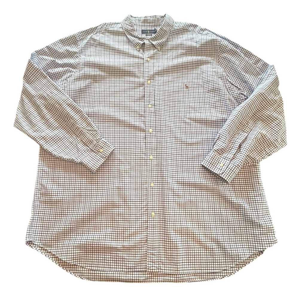 Ralph Lauren Button Down Shirt 4XLT Blue White Classic Fit Preppy Cotton Casual